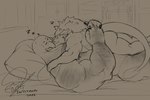 ambiguous_gender anthro duo muscular muscular_anthro sleeping sleeping_together text entitropy david_webber_(entitropy) enti_orasia_(entitropy) arachnid arthropod mammal spider suid suine sus_(pig) wild_boar 3:2 absurd_res english_text hi_res