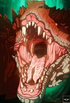 bodily_fluids feral mouth_shot open_mouth pattern_background saliva saliva_on_tongue simple_background solo teeth teeth_showing tongue blakezarks capcom monster_hunter mythology dragon elder_dragon mythological_creature mythological_scalie safi'jiiva scalie absurd_res cel_shading hi_res shaded