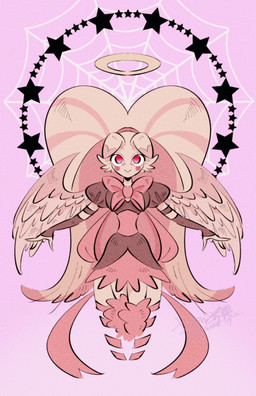 clothed clothing feathered_wings feathers halo wings yasutak1192 hazbin_hotel hellaverse molly_(hazbin_hotel) angel arachnid arthropod demon humanoid spider absurd_res hi_res