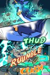 3_panel_comic ambiguous_gender blue_body blue_fur blue_hair blue_wings bone brain building container electricity eyeball eyes_closed fangs feathered_wings feathers feral fur glass glass_container green_text hair horn motion_lines open_mouth orange_text organs page_number rock scales sharp_teeth skull solo sound_effects teeth text thunder toony wings wire virmir renbrand canid canine couatl feathered_scalie feathered_snake fox mammal reptile scalie snake 2025 2:3 absurd_res comic hi_res