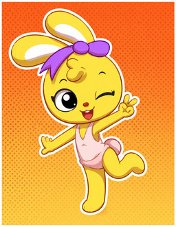 female female/female mascot playful solo sticker vector polygon5 mimi_(playkids) pop vibrant human mammal 1 big_(disambiguation) eyes invalid_tag orange peace_(disambiguation) pink purple thick yellow halftone hi_res line_art