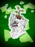 black_markings chest_tuft dirt disgusted_face ear_tuft fur green_background leaf male markings no_pupils open_mouth plant plant_pot roots simple_background skull_(marking) solo tuft white_body white_eyes white_fur white_nose piztagraffito pizta_graffito arctic_fox canid canine fox mammal true_fox headshot_portrait hi_res icon portrait traditional_media_(artwork)