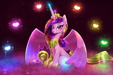 crown cutie_mark eyebrows eyelashes female female_feral feral glowing headgear heart_symbol horn jewelry looking_at_viewer magic necklace pink_body purple_eyes sitting solo tiara wings darksly-z friendship_is_magic hasbro my_little_pony mythology princess_cadance_(mlp) equid equine mammal mythological_creature mythological_equine winged_unicorn 3:2 hi_res