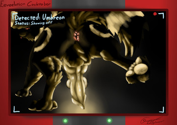 anus aroused big_penis bioluminescence bioluminescent_penis black_body darkness electronics erection feral genitals glowing glowing_genitalia glowing_penis huge_penis knot male monitor pawpads paws penis pokedex recording red_eyes solo standing text galma cocktober nintendo pokemon eeveelution generation_2_pokemon pokemon_(species) umbreon 2025 absurd_res comic hi_res signature url