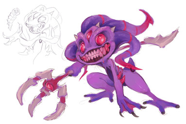 3_eyes ambiguous_gender anthro attack_stance bodily_fluids claws dangerous drooling ear_piercing ear_ring exposed_gums head_tentacle looking_at_viewer melee_weapon multi_eye piercing polearm purple_body purple_skin red_eyes ring_piercing saliva sharp_teeth simple_background smile solo spear teeth weapon white_background 8xenon8_(artist) league_of_legends riot_games tencent fizz_(lol) void_fizz aquatic voidling_(lol) yordle