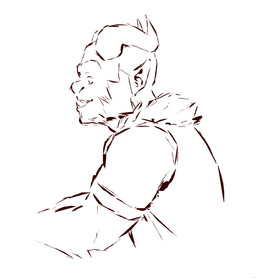2_horns beard clothed clothed_humanoid clothed_male clothing eyebrows facial_hair head_horn horn humanoid_pointy_ears looking_aside male open_mouth open_smile pointy_ears shirt side_view simple_background smile solo teeth topwear white_background kingarthur_i ior_(kingarthur_i) humanoid 2023 digital_drawing_(artwork) digital_media_(artwork) half-length_portrait hi_res monochrome portrait sketch