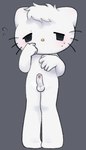 anthro balls bodily_fluids erection foreskin fur genitals lidded_eyes male mouthless nervous_sweat penis solo sweat white_body white_fur worried_look young touboutenshi hello_kitty_(series) sanrio dear_daniel domestic_cat felid feline felis mammal