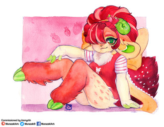 abstract_background accessory anthro bottomless bow_(feature) bow_accessory bow_ribbon chibi clothed clothing female fur hair hair_accessory hair_bow hair_over_eye hair_ribbon hooves horizontal_pupils looking_at_viewer neck_tuft one_eye_obstructed pupils ribbons shirt sitting smile solo topwear tuft murazaki bovid caprine mammal sheep hi_res painting_(artwork) traditional_media_(artwork) traditional_painting_(artwork) traditional_watercolor_(artwork) watercolor_(artwork)