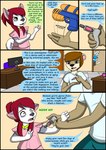 2018 age_regression anthro biped bottomwear clothing comic detailed_background dialogue english_text eyes_closed female fur group hair hi_res kammypup kammypup_(artist) male pants shirt speech_bubble standing text topwear viken_welopl young young_anthro
