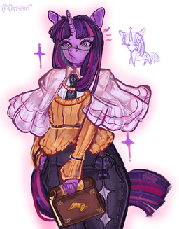 accessory anthro clothing dress eyewear female feral glasses horn necktie solo sparkles tome oksy friendship_is_magic hasbro my_little_pony mythology twilight_sparkle_(mlp) equid equine mammal mythological_creature mythological_equine unicorn hi_res