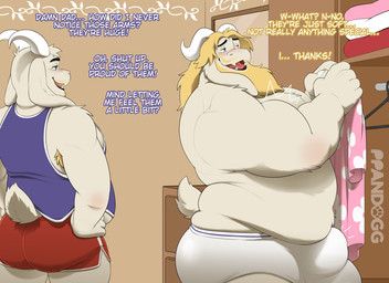 age_difference anthro armpit_hair barazoku beard belly belly_overhang biceps big_belly big_bulge big_muscles blush body_hair bottomwear bulge butt claws clothed clothing detailed_bulge dialogue dolphin_shorts duo emanata eyebrows facial_hair flirting hair holding_clothing holding_object holding_shirt holding_topwear horn huge_muscles inside looking_at_another male male/male mature_anthro mature_male musclegut muscular muscular_anthro muscular_arms muscular_male narrowed_eyes open_mouth open_smile overweight overweight_anthro overweight_male pecs shirt shorts smile standing talking_to_another tank_top teeth text thick_arms thick_thighs tongue topless topless_anthro topless_male topwear underwear undressing ppandogg undertale undertale_(series) asgore_dreemurr asriel_dreemurr boss_monster_(undertale) bovid caprine goat mammal 2025 english_text hi_res watermark father_(lore) father_and_child_(lore) father_and_son_(lore) incest_(lore) parent_(lore) parent_and_child_(lore) parent_and_son_(lore) son_(lore)