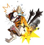 anthro bodily_fluids burning butt_on_fire clothing fire hoodie male multi_tail open_mouth pain panicking solo tail tears topwear ice-summer arc_system_works blazblue jubei_(blazblue) beastkin domestic_cat felid feline felis mammal digital_media_(artwork)