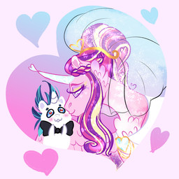 abstract_background blush bow_tie canon_couple chibi clothing crown dress duo eyelashes female feral feral_on_feral fur hair headgear heart_symbol horn kissing_cheek makeup male male/female multicolored_hair romantic romantic_ambiance romantic_couple size_difference smile tiara veil wedding wedding_dress white_body white_fur wings miyalaflordorada friendship_is_magic hasbro my_little_pony mythology the_bride_and_the_ugly_ass_groom princess_cadance_(mlp) shining_armor_(mlp) equid equine mammal mythological_creature mythological_equine unicorn winged_unicorn 1:1 2024 digital_drawing_(artwork) digital_media_(artwork) meme