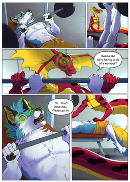 anthro apode bare_chest bench_press bottomwear clothing feral forced fur gym hypnosis legless male male/male mind_control red_body serpentine shorts teal_body teal_fur undressing undressing_another white_body white_fur yellow_body yellow_fur rubcoils zeni_(zeni_folf) canid canine canis draconcopode fox hybrid mammal naga wolf absurd_res hi_res