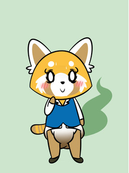anthro band_(marking) banded_tail blouse blush clothed clothing diaper embarrassed feces female footwear fur markings orange_body orange_fur pantsless_female shoes simple_coloring soiled_diaper soiling solo stink_fumes tail tail_markings topwear unclean_diaper used_diaper wearing_diaper wide_eyed dummydoodles aggretsuko sanrio retsuko ailurid mammal red_panda 2020 hi_res