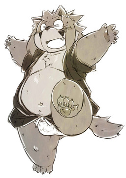 anthro asian_clothing belly blush bulge clothing east_asian_clothing eyes_closed fundoshi japanese_clothing kemono male overweight overweight_anthro overweight_male robe simple_background solo underwear white_background chiro_(artist) canid canine canis domestic_dog mammal 2015