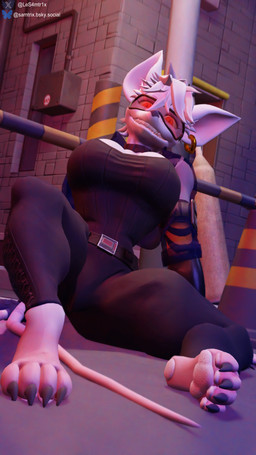4_toes anthro barefoot big_breasts big_butt breasts butt claws cleavage clothed clothed_anthro clothed_female clothing ear_piercing feet female fur glowing glowing_eyes hair looking_at_viewer looking_back low-angle_view open_mouth pawpads paws piercing pink_pawpads rat_tail red_eyes sitting smile soles solo tail thick_thighs toe_claws toes white_body white_fur white_hair samtrix warfaremachine_(modeler) officer_flint_(foresttherotten) mammal murid murine rat rodent 3d_(artwork) 4k 9:16 absurd_res digital_media_(artwork) hi_res