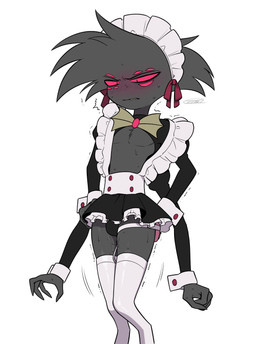 4_arms bodily_fluids bulge clothing crossdressing_male femboy hidden_sex_toy hidden_vibrator maid_headdress maid_uniform male multi_arm multi_eye multi_limb sex_toy solo sweat uniform vibrator enaic31 hazbin_hotel hellaverse arackniss_(hazbin_hotel) arachnid arthropod demon spider absurd_res hi_res