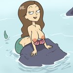 breasts brown_hair female hair lips nipples rock smile solo split_form water manwithnobats adult_swim cartoon_network rick_and_morty tricia_lange humanoid_merfolk marine merfolk 1:1 2020 hi_res