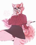 anthro brown_eyes camel_toe clothed clothing eyewear female fluffy_ears fur glasses hair inner_ear_fluff low-angle_view pink_body pink_fur pink_hair pointer solo teacher tuft lostgoose felid feline mammal 2021 4:5 hi_res