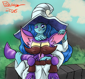 anthro bite biting_lip blue_body clothed clothing confusion duo female handjob headpat magic_user male male/female penile petting purple_body sex size_difference witch yellow_eyes coldbrewfuz elden_ring fromsoftware cb_(coldbrewfuz) ranni_the_witch caethoram humanoid hi_res