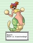 bottomless clothed clothing featureless_crotch female gym_leader skimpy solo text text_box toony transformation hyperflannel nintendo pokemon misty_(pokemon) pokemon_trainer caterpie generation_1_pokemon humanoid pokemon_(species) digital_media_(artwork) english_text letterbox