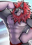 abs anthro clothing flexing flexing_bicep male mane muscular red_clothing red_mane red_swimwear smile solo swimwear toony electrocat rike_(troy300) felid lion mammal pantherine hi_res