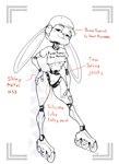 2023 alternate_species animatronic anthro armor black_text bottomless breasts buckteeth closed_smile clothed clothing digital_drawing_(artwork) digital_media_(artwork) disney ears_down english_text featureless_crotch female full-length_portrait half-closed_eyes hand_on_hip hand_on_leg hand_on_thigh headgear helmet inline_skates izra judy_hopps lagomorph leporid looking_at_viewer machine mammal monochrome mouth_closed narrowed_eyes partially_clothed pivoted_ears portrait rabbit rabbit_ears red_text robo_judy robot roller_skates shirt simple_background smile solo standing teeth text text_on_clothing text_on_shirt text_on_topwear topwear under_boob watermark wheel wire zootopia
