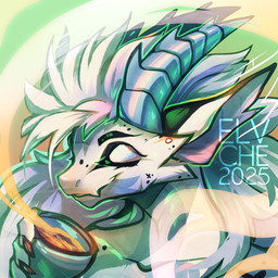 anthro drinking_tea eyes_closed fluffy_mane horn long_ears patterned_fur relaxing ridged_horn solo conditional_dnp elvche mythology dragon mythological_creature mythological_scalie scalie 1:1 2025 digital_media_(artwork) hi_res portrait