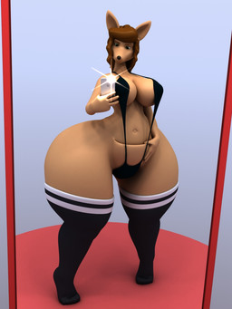 anthro bikini breasts brown_hair clothing electronics female hair holding_object holding_phone huge_hips huge_thighs hyper hyper_hips hyper_thighs legwear looking_at_mirror looking_at_object looking_at_viewer mirror one-piece_swimsuit phone reflection selfie simple_background sling_bikini smile solo stockings swimwear thick_thighs two-piece_swimsuit wide_hips anthroanim abigail_roo kangaroo macropod mammal marsupial 3:4 3d_(artwork) digital_media_(artwork) hi_res