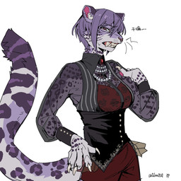 alternate_species anthro breasts cleavage clothed clothing female furrification paws simple_background solo white_background ggnn_(artist) bang_dream! nyamu_yuutenji felid leopard mammal pantherine 1:1 hi_res