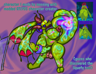 2_toes abstract_background animal_genitalia antennae_(anatomy) antennae_markings anthro ball_markings balls barely_visible_genitalia barely_visible_sheath big_breasts big_ears big_penis big_tail bodily_fluids breast_markings breast_play breasts crystal feet genital_fluids genital_markings genitals glass glowing glowing_body glowing_eyes glowing_genitalia glowing_markings glowing_penis glowing_tail green_body gynomorph hanging_breasts herm holding_breast horn huge_penis hyper hyper_genitalia hyper_penis intersex leg_markings markings membrane_(anatomy) multicolored_body navel nipple_fetish nipple_play nipples nubbed_penis peeing peeing_on_object peeing_while_erect penis penis_markings ringed_penis screencap sheath solo standing tail tail_markings text thick_thighs thigh_markings toes urine urine_stream watersports m-a-dragon atlyss mythology alien ambiguous_species dragon goo_creature hybrid kubold_(atlyss) mythological_creature mythological_scalie scalie english_text shaded