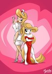 anthro blonde_hair blue_eyes clothed clothing dress duo female hair hat headgear headwear nurse_clothing nurse_hat nurse_headwear red_clothing red_dress syringe white_body white_clothing mysticalpha animaniacs warner_brothers hello_nurse minerva_mink human mammal mink mustelid musteline true_musteline 2014 hi_res