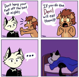 ambiguous/ambiguous ambiguous_gender anthro bed butt coffee_cup container cup dialogue duo furniture heterochromia holding_coffee_cup holding_container holding_cup holding_object mouthless nude pillow text dogtober dizzy_(dizzymilky) tobi_(dogtober) canid canine canis domestic_cat domestic_dog felid feline felis mammal comic english_text meme redraw