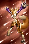 2001 2:3 action_pose anthro attack bandai_namco black_sclera canid canine digimon digimon_(species) female fur karabiner mammal pose renamon solo tail white_body white_fur yellow_body yellow_fur