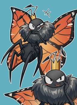2_antennae 4_legs ambiguous_gender antennae_(anatomy) anthro black_antennae black_body blue_background blush blush_stickers crown eyespots grin headgear insect_wings laugh lepidopteran_wings mandibles markings monotone_background monotone_body multicolored_wings nude orange_wings quadruped ruff simple_background smile solo spread_wings teeth toothy_grin wings roromiya66 disney hoppers_(disney) pixar titus_(hoppers) arthropod butterfly insect lepidopteran monarch_butterfly 2026 digital_media_(artwork) hi_res japanese_description