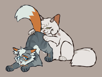 blue_eyes bodily_fluids cheek_tuft claws cunnilingus drooling duo facial_tuft female female/female feral feral_on_feral fluffy fluffy_tail freckles fur genital_fluids green_eyes grey_body grey_fur hand_on_butt licking looking_pleasured markings oral orange_markings paws saliva sex striped_markings stripes submissive submissive_female submissive_feral tail tongue tongue_out toony tuft vaginal vaginal_fluids white_body white_fur jinglecide warriors_(book_series) fan_character lambcurl_(jinglecide) domestic_cat felid feline felis mammal animated animated_gif short_playtime