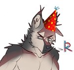 anthro clothing hat headgear headwear looking_away male muscular muscular_anthro muscular_male party_hat solo meneo canid canine fox humanoid mammal