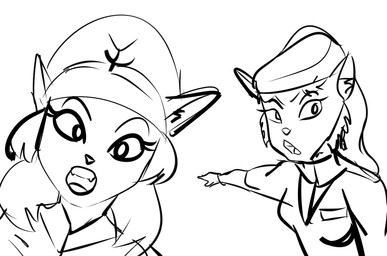 anthro breasts clothed clothed_anthro clothed_female clothing curved_eyebrows duo extended_arm eyebrow_through_hair eyebrows eyelashes fangs female fingers gesture hair hand_gesture hat headgear headwear inner_ear_fluff iris long_hair looking_at_viewer no_pupils open_mouth parody pointing pointy_ears prick_ears small_breasts small_nose teeth tongue topwear translucent translucent_hair tuft gold-white-kott hanna-barbera soyjak swat_kats two_soyjaks_pointing turmoil_(swat_kats) domestic_cat felid feline felis mammal 2023 black_and_white digital_drawing_(artwork) digital_media_(artwork) hi_res meme monochrome