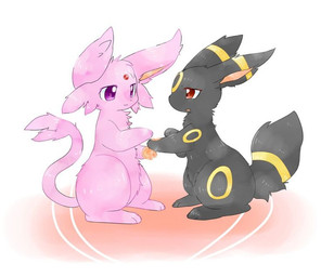 ambiguous_gender big_ears cheek_tuft duo facial_tuft fluffy fluffy_ears fluffy_tail head_tuft holding_paws looking_at_another neck_tuft on_hind_legs side_view simple_background smile tail tuft white_background joeri_kunisaki nintendo pokemon eeveelution espeon generation_2_pokemon pokemon_(species) umbreon colored digital_media_(artwork) shaded