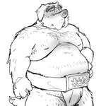 anthro asian_clothing belly big_belly clothing east_asian_clothing japanese_clothing kemono male mawashi moobs nipples overweight overweight_male simple_background solo sumo sumo_wrestler yamakake canid canine canis domestic_dog mammal 1:1 2022 absurd_res hi_res monochrome