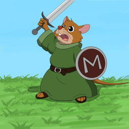 anthro biped brown_body clothed clothing melee_weapon open_mouth outside shield solo standing sword weapon piothecloudrat nelvana redwall matthias_(redwall) mammal mouse murid murine rodent 1:1 2026 hi_res