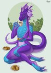 anthro beverage cookie female food pastries scales solo tail tea maaia mythology dragon mythological_creature mythological_scalie scalie 2022 digital_media_(artwork) hi_res