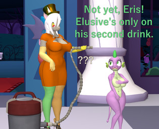 anthro big_breasts biped breasts clothed clothing covering covering_breasts covering_crotch covering_self crossgender duo female green_body hair hat headgear headwear larger_female mtf_crossgender navel nude purple_body size_difference smaller_female thick_thighs top_hat white_hair papadragon69 friendship_is_magic hasbro my_little_pony mythology spike_(mlp) chimera draconequus dragon mythological_creature mythological_scalie scalie 3d_(artwork) digital_media_(artwork)