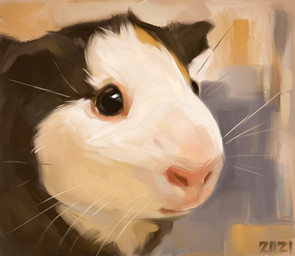 black_body black_eyes black_fur feral fur markings orange_markings pink_nose solo whiskers white_body white_fur alexpahomov caviid guinea_pig mammal rodent 2021 digital_media_(artwork) digital_painting_(artwork) painting_(artwork)
