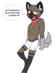 anthro blush boxer_briefs bulge clothing dialogue footwear heart_symbol kerchief looking_at_viewer male navel neckerchief neckwear open_mouth open_smile simple_background smile socks solo speech_bubble teasing text underwear white_background white_clothing white_underwear epicbunbun aggretsuko sanrio haida_(aggretsuko) hyena mammal spotted_hyena 2023 3:4 absurd_res english_text hi_res