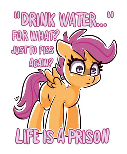 female feral fur hair looking_at_viewer orange_body orange_fur purple_eyes purple_hair purple_tail simple_background solo tail text white_background wings louvely friendship_is_magic hasbro my_little_pony mythology scootaloo_(mlp) equid equine mammal mythological_creature mythological_equine pegasus 2026 digital_drawing_(artwork) digital_media_(artwork) english_description english_text hi_res