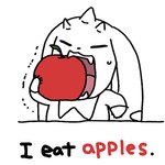 anthro apple bandai_namco berrysaladberry digimon digimon_(species) eating english_text food fruit horn humor long_ears lopmon plant solo text