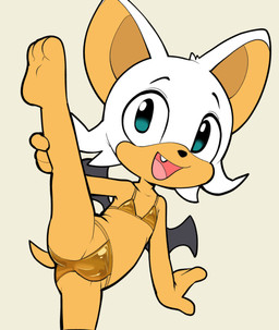 3_toes aged_down anthro barefoot bikini butt camel_toe clothing feet female fingers flat_chested flexible fur gold_bikini holding_leg looking_at_viewer on_one_leg one_leg_up open_mouth raised_leg simple_background smile soles solo splits spread_legs spreading standing swimwear tan_body tan_skin toes two-piece_swimsuit vertical_splits white_body white_fur wings young young_anthro young_female itsunknownanon golden_week sega sonic_the_hedgehog_(series) rouge_the_bat bat mammal hi_res