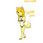 5_toes anthro bikini breasts choker cleavage clothed clothing feet female fur hair hair_over_eye humanoid_feet jewelry navel necklace plantigrade solo swimwear tail toes two-piece_swimsuit under_boob yellow_body yellow_fur kwtex6003_ex mythology sarah_(galajo) canid canine canis mammal mythological_canine mythological_creature werecanid werecanine werecreature werewolf wolf 1:1 digital_media_(artwork) hi_res